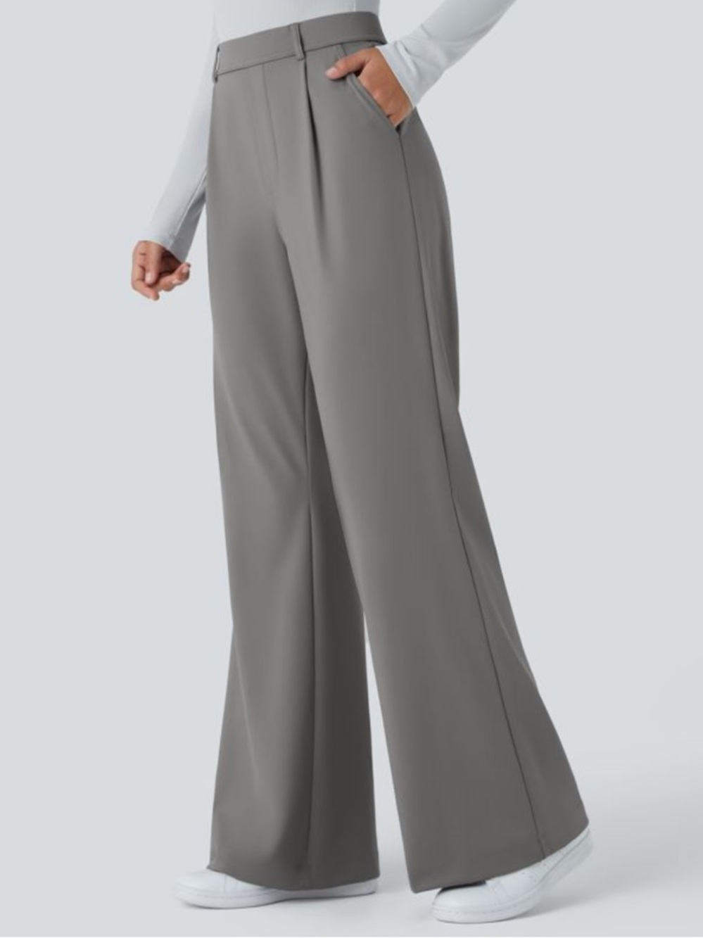 Halara Flex DayStretch High Waisted Pocket Work Flare Pants Grey Size XL Petite